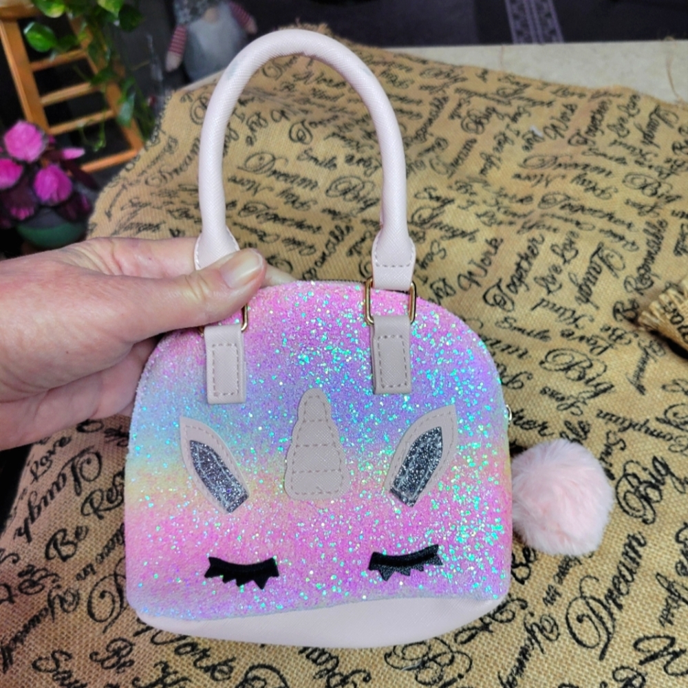 Girls sparkling unicorn handbag with pom